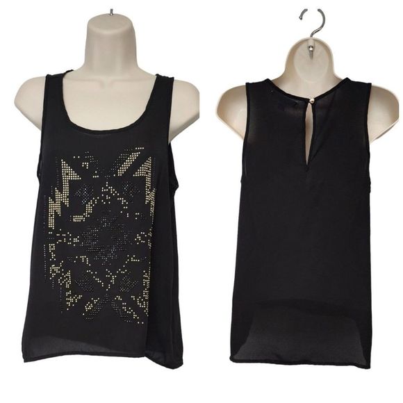 SAY WHAT? Woman's Black Embellished Sleeveless Blouse - Size Small - Picture 1 of 7